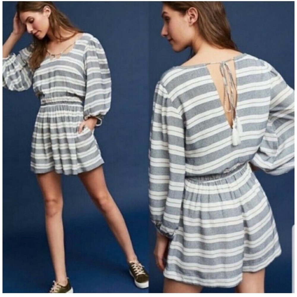 Anthropologie Holding Horses Annamaria Romper/Jumpsuit Sz Medium Ivory/Navy‎